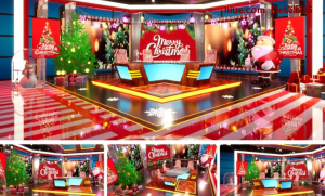 Aximmetry虚拟制片项目分享，UE虚拟演播厅项目工程文件，圣诞节直播间演播厅项目