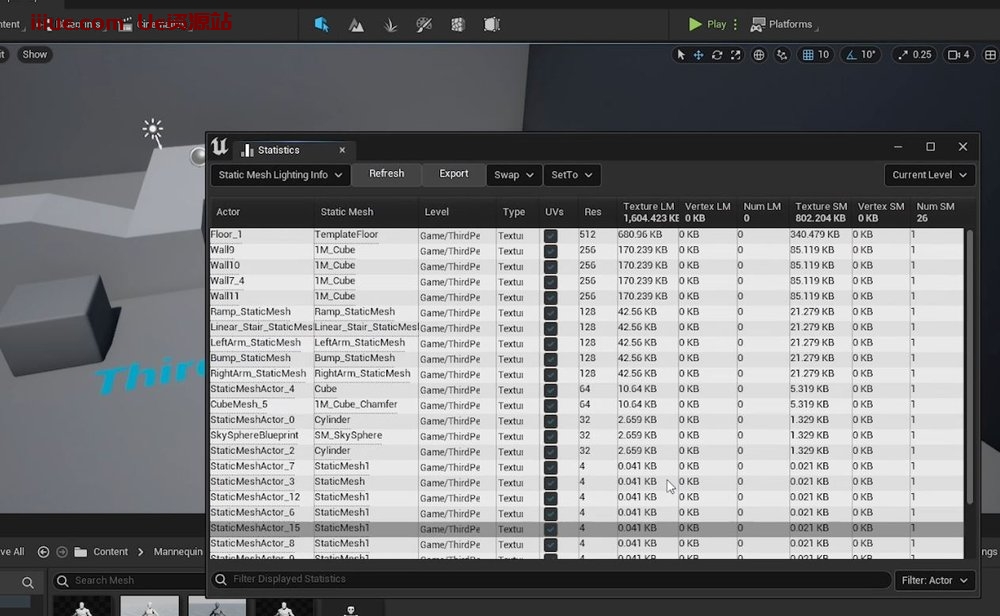 虚幻引擎快速开发提示 #53 UE4 / UE5 - 光照贴图统计信息 虚幻引擎快速开发提示 #53 UE4 / UE5 - 光照贴图统计信息