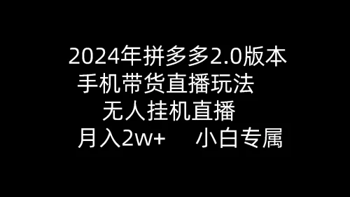 2024年拼多多2.0版本，手机带货直播玩法，无人挂机直播， 月入2w+， 小白专属